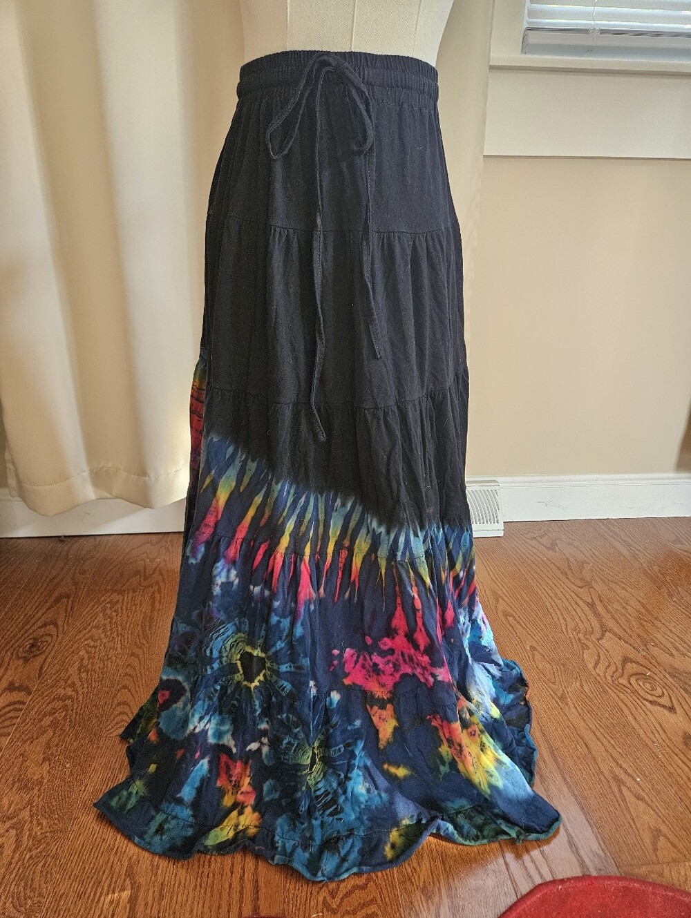 Kathmandu Import Boho Black Tie-Dye Maxi Skirt Fits M/L